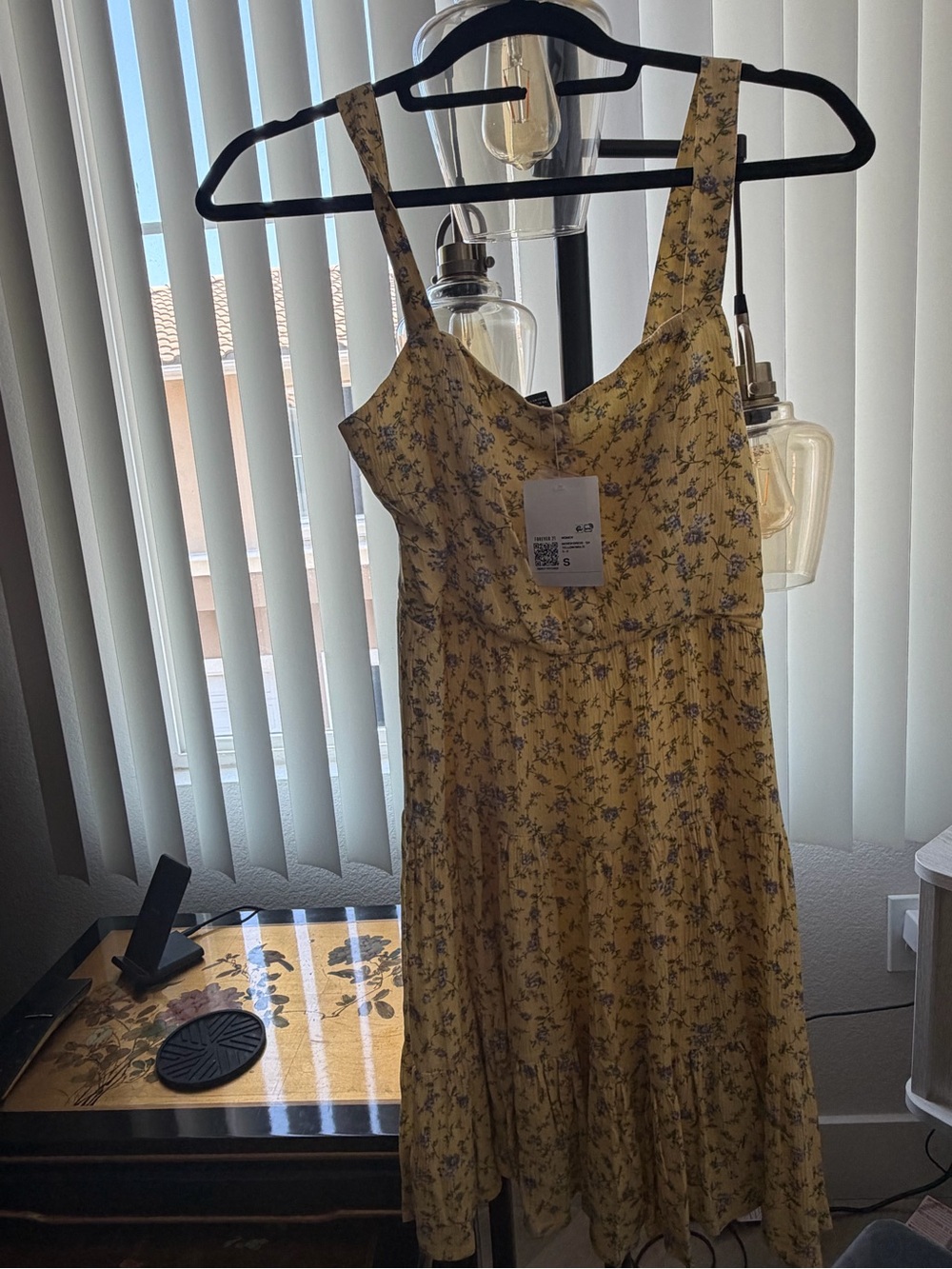 Forever 21 Yellow Floral Midi Dress with Blue Accent Print